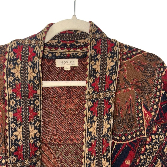 Novica Floral Viscose Blend Jacquard Jacket from India, 'Artful Shimmer' size M - Picture 7 of 10